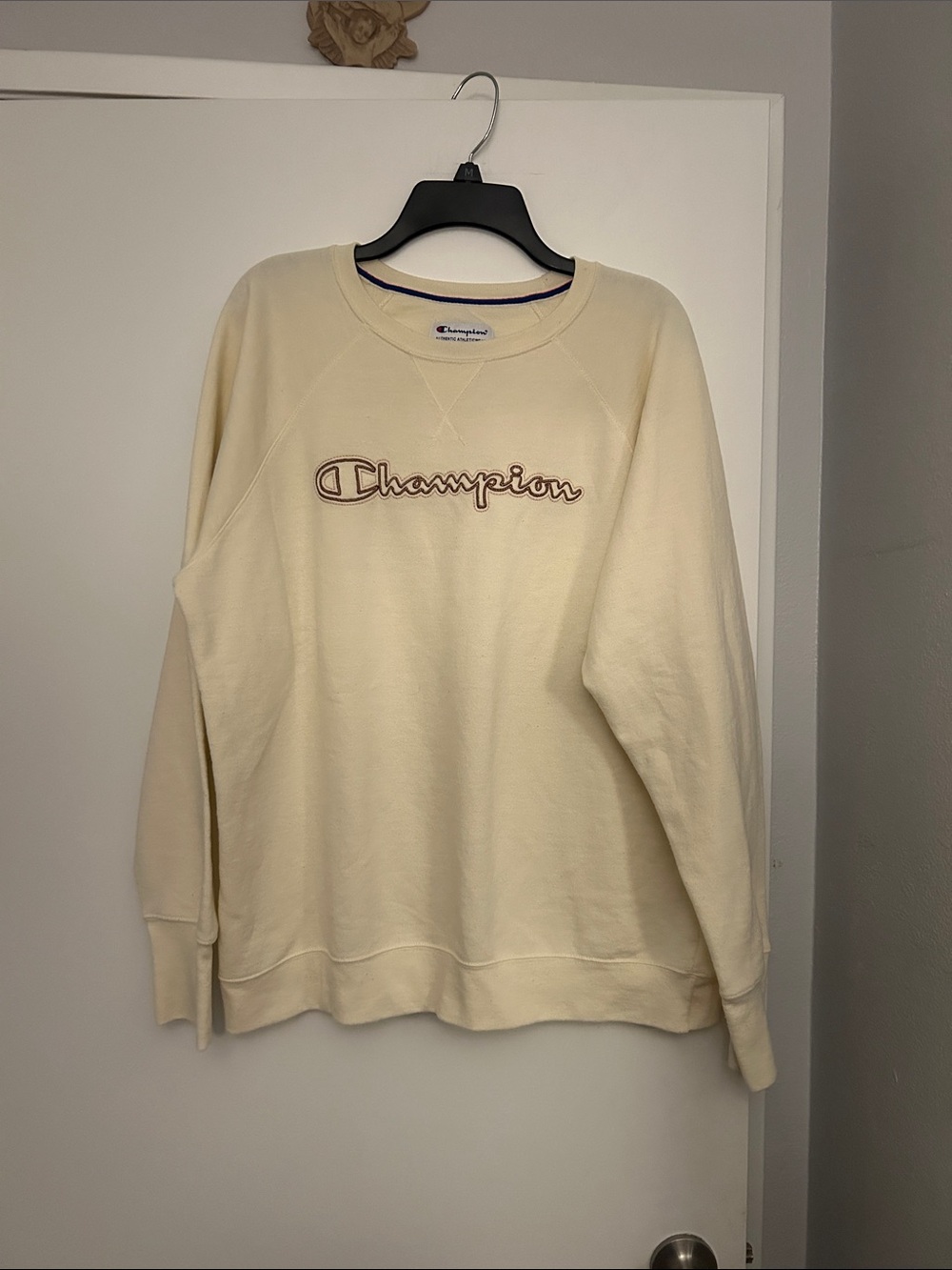 Champion Cream Crewneck with Embroidered Logo
